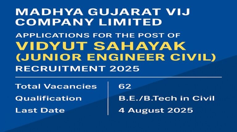 MGVCL Vidyut Sahayak Junior Engineer Civil Recruitment 2025