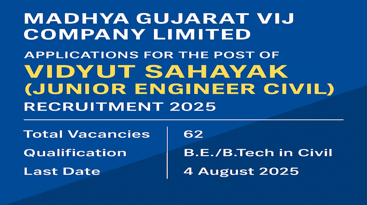 MGVCL Vidyut Sahayak Junior Engineer Civil Recruitment 2025